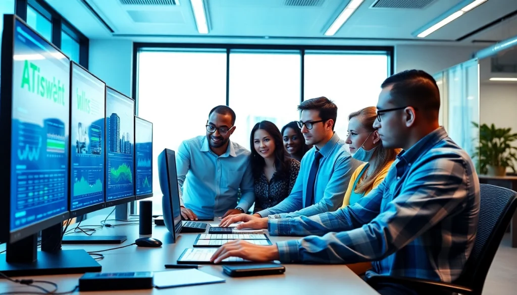 Experience https://www.benchbot.ai's AI testing capabilities with a diverse team collaborating in a modern office.