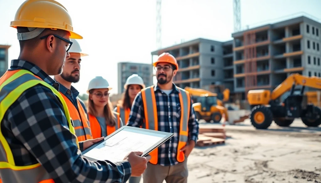 New Jersey Commercial General Contractor managing a construction site with team collaboration and machinery.