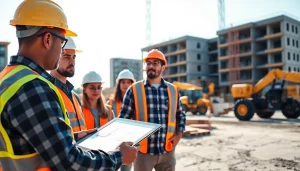 New Jersey Commercial General Contractor managing a construction site with team collaboration and machinery.