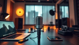 MV88 microphone showcased in a modern workspace, emphasizing design and sophistication.