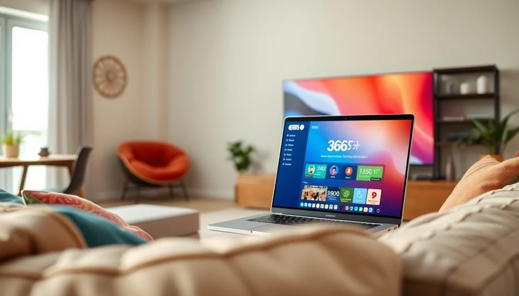 365티비의 다양한 콘텐츠를 보여주는 세련된 디지털 스트리밍 설정