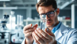 Research peptides being analyzed by a professional researcher in a lab setting.