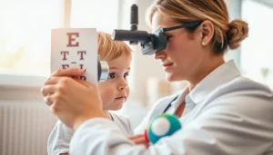 Our Children's Vision highlights a child during an eye exam led by a caring optometrist.