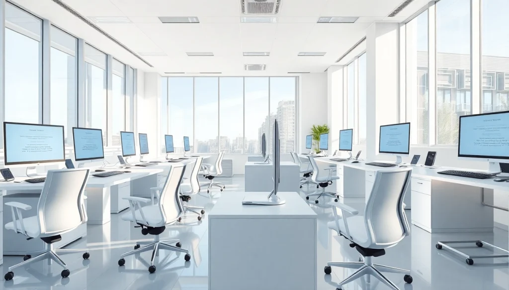 Enhance your typing skills at a professional typing center with modern workspace.