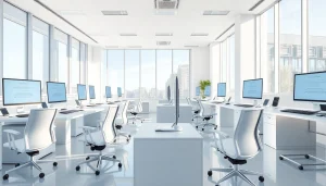 Enhance your typing skills at a professional typing center with modern workspace.