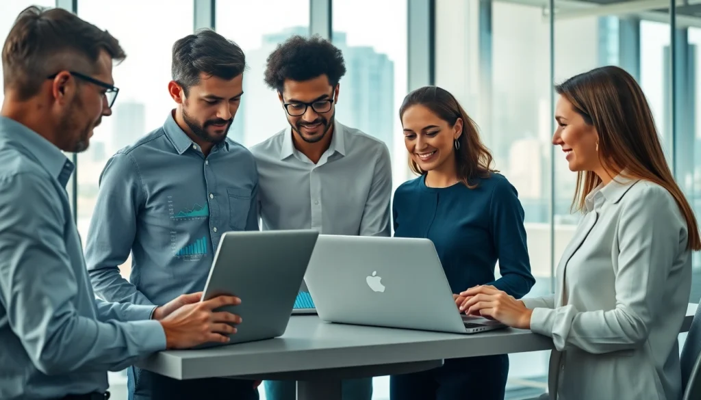 Showcasing Managed Services, a diverse team collaborates in a modern office environment.