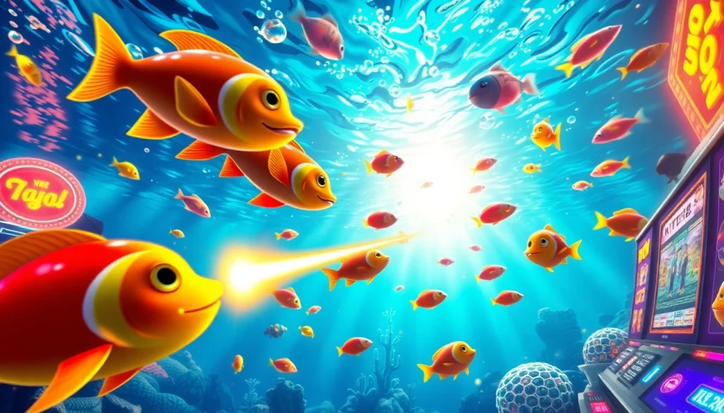 Exciting gameplay of bắn cá đổi thưởng with colorful fish and dynamic underwater visuals.