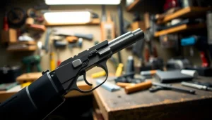 Detail view of a 3 position forced reset trigger highlighting its mechanical design and features.