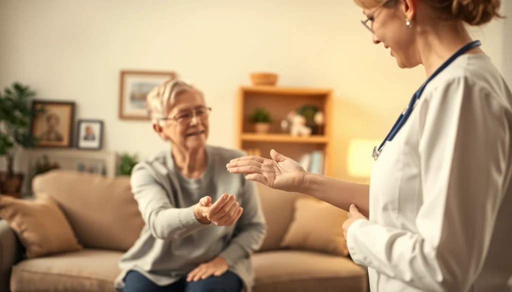 Caregiver providing in home care austin tx in a warm, inviting home environment.