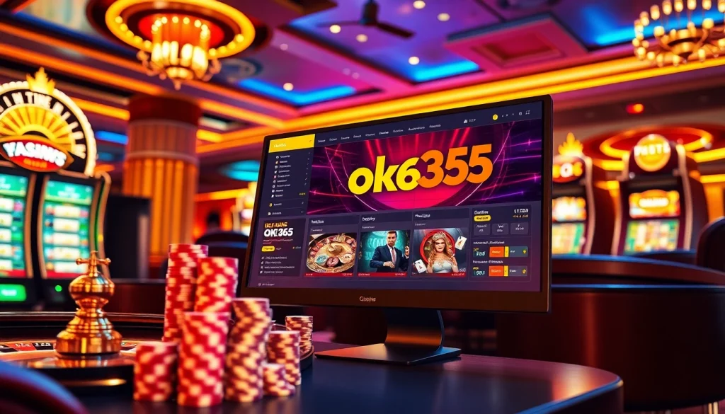 Players engaging with the ok365 online casino interface, experiencing excitement with vibrant slot machines.