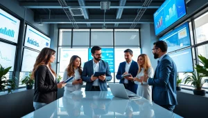 Enhance your social presence with services from https://boost-social-media.com, showcasing a professional marketing team collaborating.