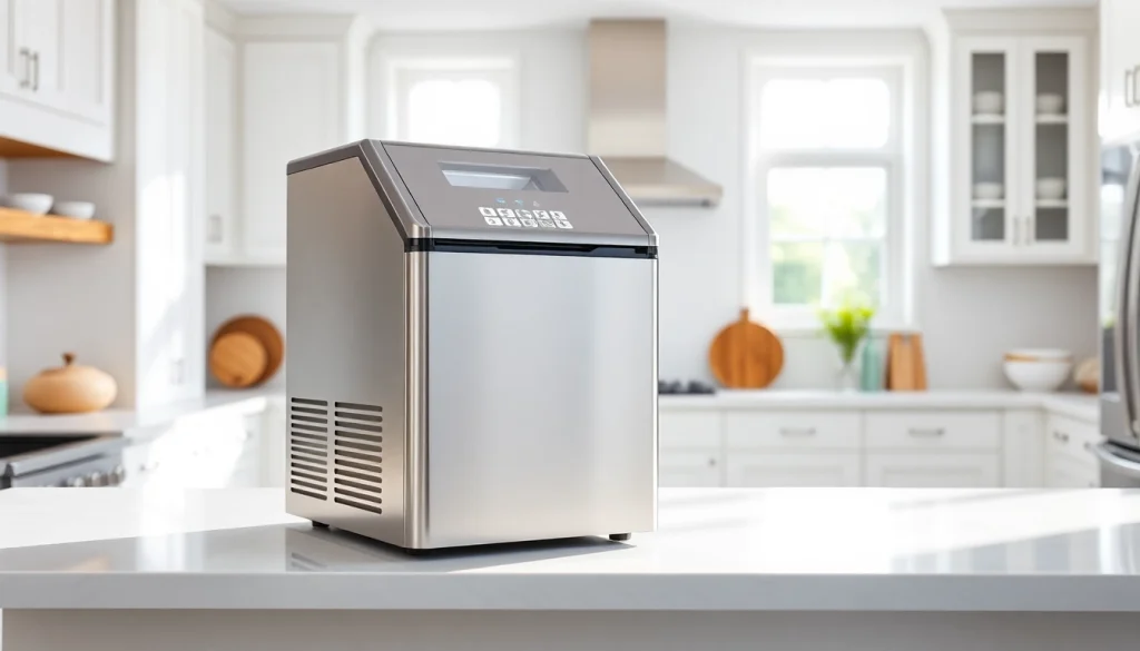 Affordable ice maker on a stylish kitchen countertop showcasing modern design features.