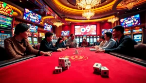 Players enjoying thrilling games on the Go99 platform at an upscale casino.