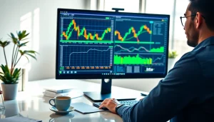 Engaging forex trader using hotforex mt4 on a modern desktop for market analysis.