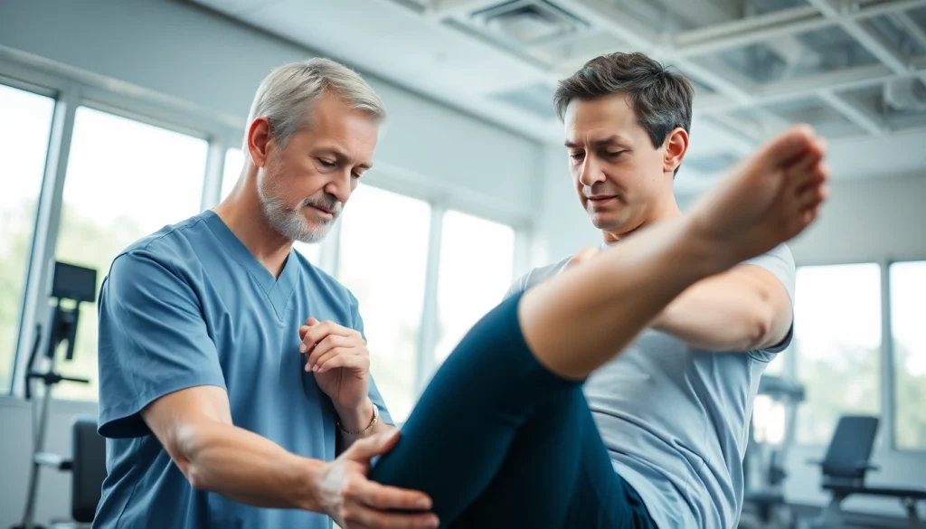 Engaged therapist at https://www.fhpts.com assisting a patient with rehabilitation techniques.