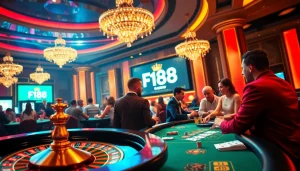 Players enjoying a thrilling game at F168 casino, showcasing excitement and luxury.