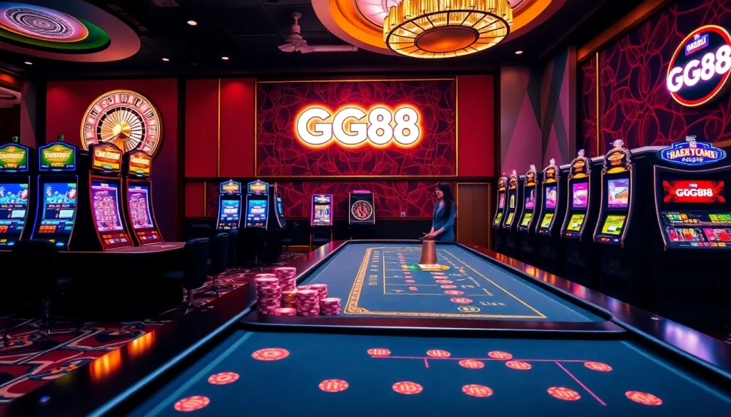Experience excitement at GG88 with vibrant slot machines and professional dealers at luxurious gaming tables.
