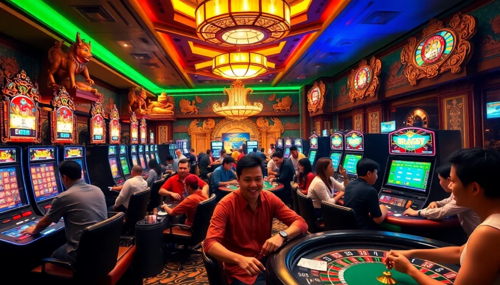 RAJABARONG symbolizing luck as players engage at a vibrant casino table filled with excitement.
