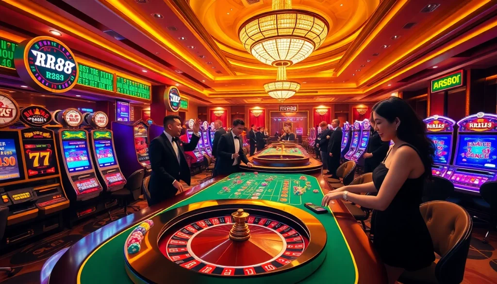 Players enjoying a thrilling RR88 casino experience with vibrant slot machines and exciting gameplay.