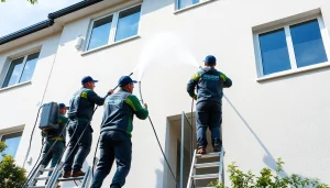 Strokovna storitev čiščenja fasad, odstranjevanje alg z pranjem z nizkim tlakom.