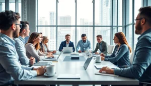 Engaging business meeting showcasing collaboration in a modern office environment.