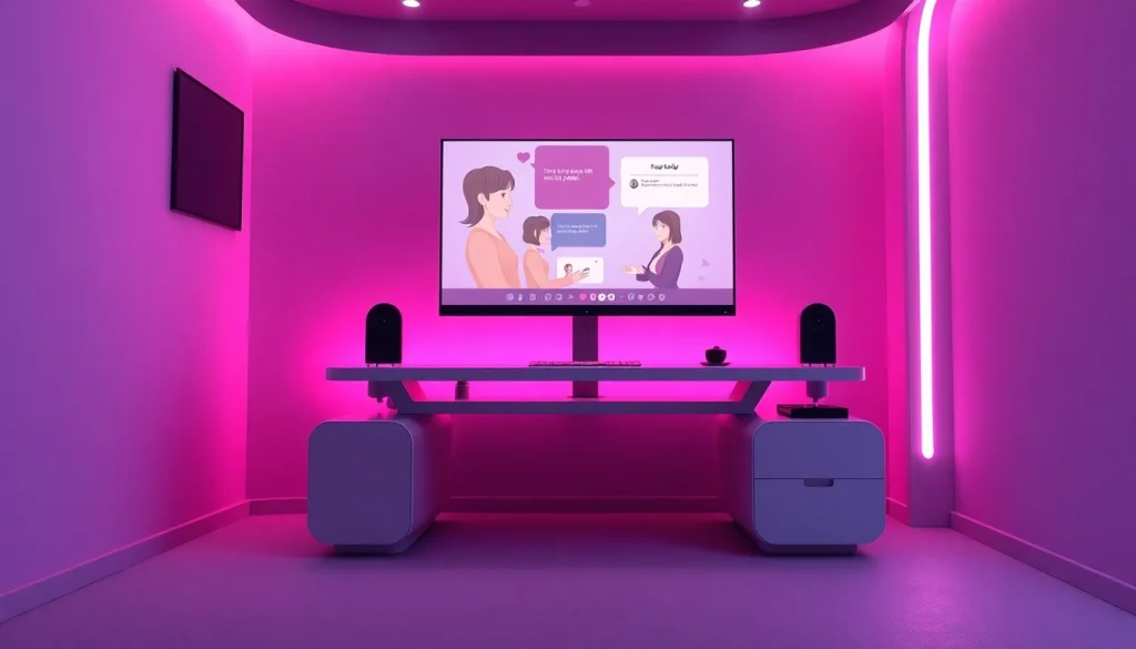 Engaging AI sex chat interface with vibrant characters and warm ambiance