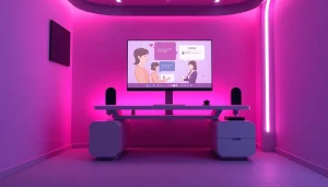 Engaging AI sex chat interface with vibrant characters and warm ambiance