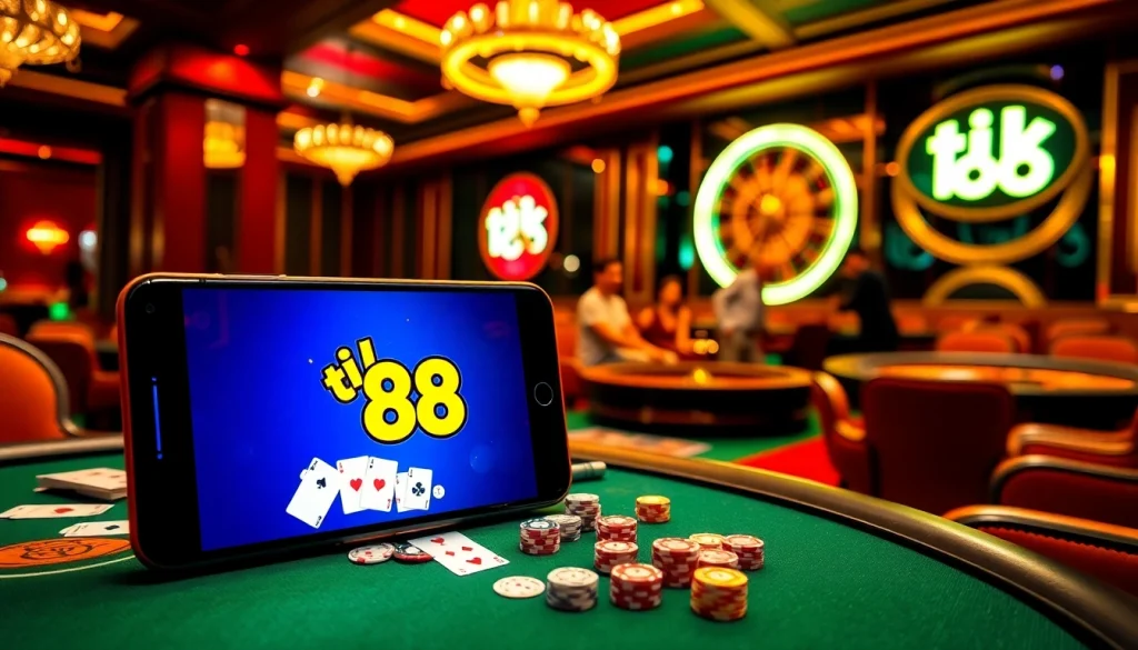 Trải nghiệm cảm giác hồi hộp cùng tik 88 trong một không gian casino sang trọng, nổi bật với các yếu tố casino sống động.