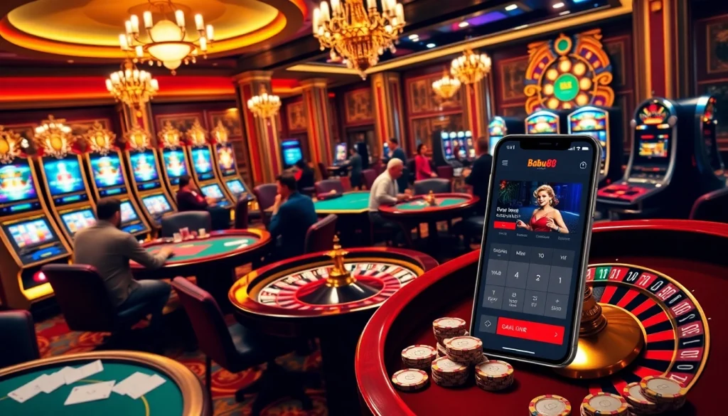 Engaged players at Babu88 casino tables enjoying poker and roulette.