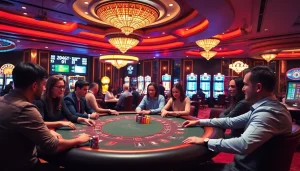 Experience high-stakes excitement at https://kjc.uk.com/ with players engaging in poker and vibrant slot machines.