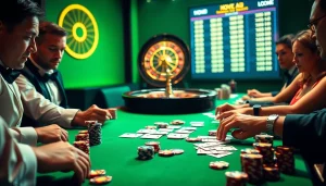 Players strategize as they continue their high-stakes poker game in an upscale casino.