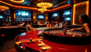 F168 players enjoying an engaging poker game in a luxurious casino setting.