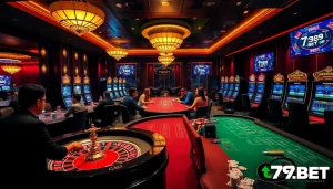 Experience thrilling gaming at 789BET with exciting slots and tables in an elegant casino.