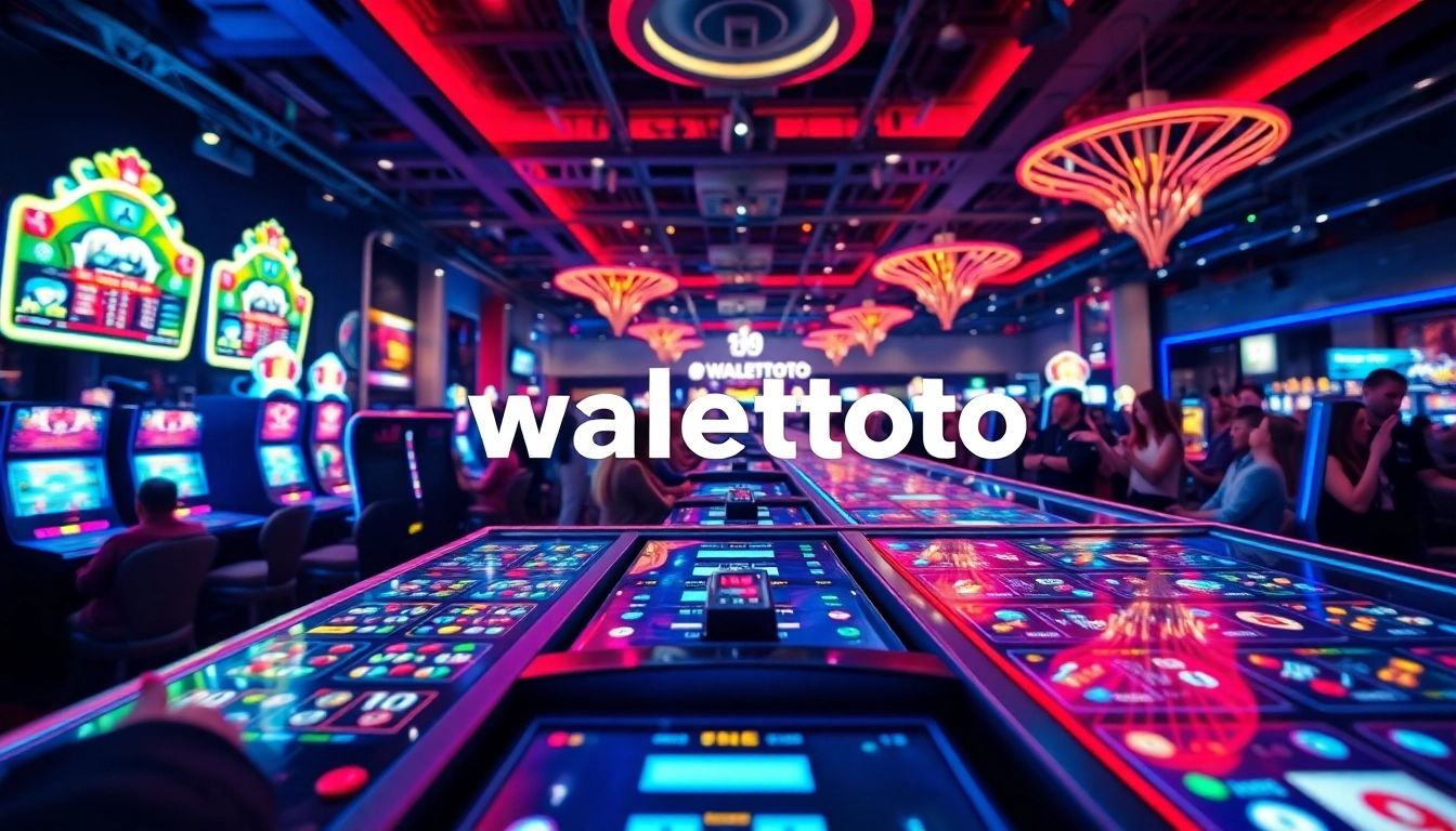 Menampilkan logo walettoto dalam suasana permainan yang penuh semangat di kasino modern.