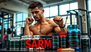 Buy sarms uk showcased with a fitness enthusiast demonstrating strength in a modern gym.