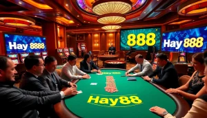 Exciting poker action at a high-stakes table showcasing Hay88 gameplay
