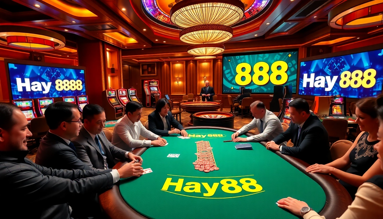 Exciting poker action at a high-stakes table showcasing Hay88 gameplay