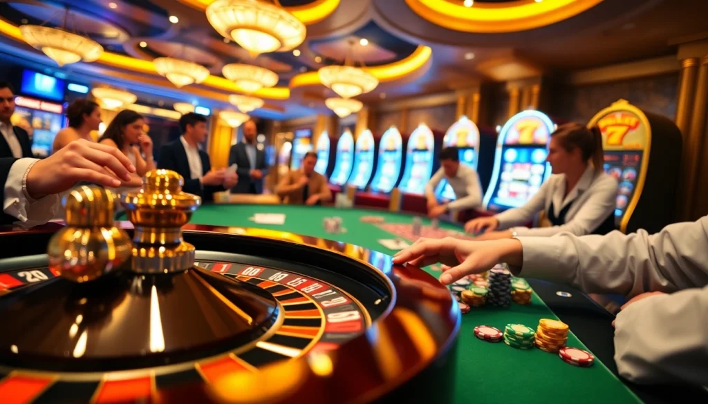 Players engaging in exciting casino games highlighting https://kjc.jp.net/ in a vibrant atmosphere of thrill.