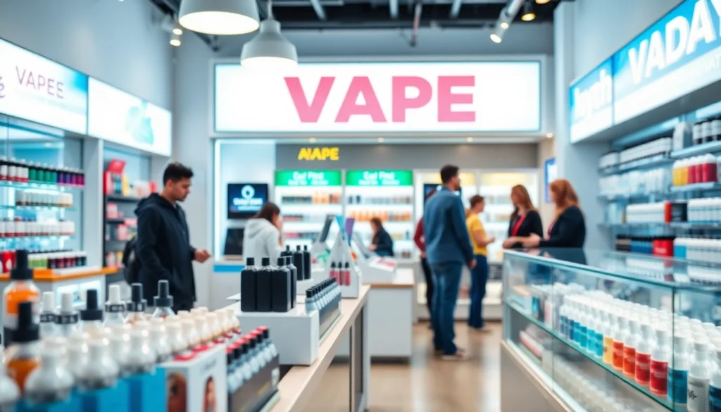 Where to buy vape online featuring a modern vape shop filled with e-liquids and devices.