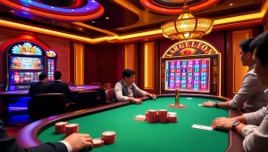 ZB368 players engaging at a luxurious poker table with vibrant betting graphics