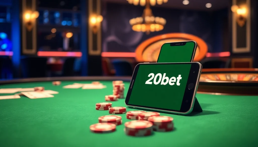Experience the thrill of betting with the 20bet App on a luxurious casino table.
