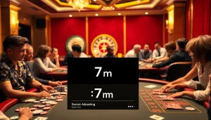 High-stakes poker action with chips and cards while showcasing 7m betting odds in the casino atmosphere.