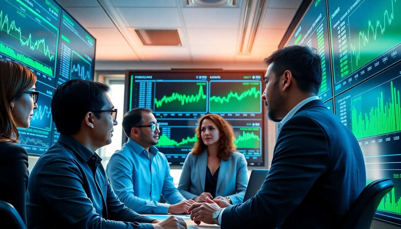 Dynamic trading environment showcasing kamino finance analytics in action with diverse professionals.