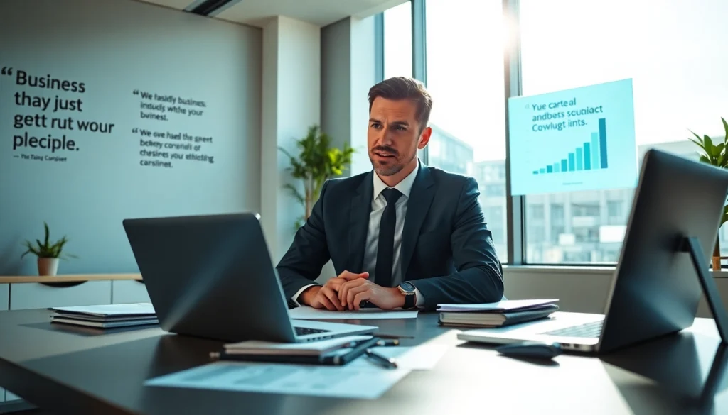 Engage with Business strategies in a modern office setting while consulting.