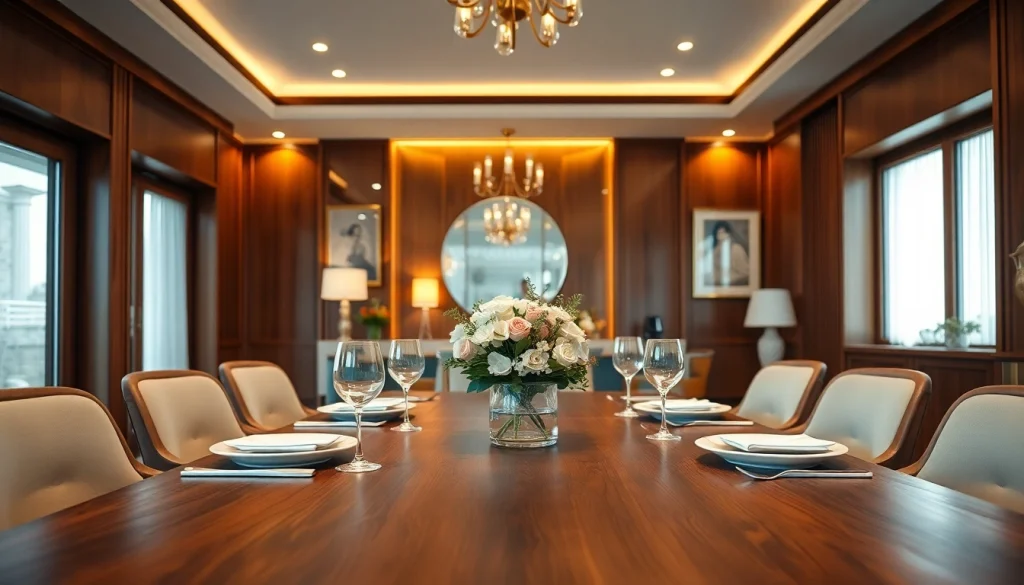 Showcasing stylish dining tables set for an elegant meal with rich wooden textures.