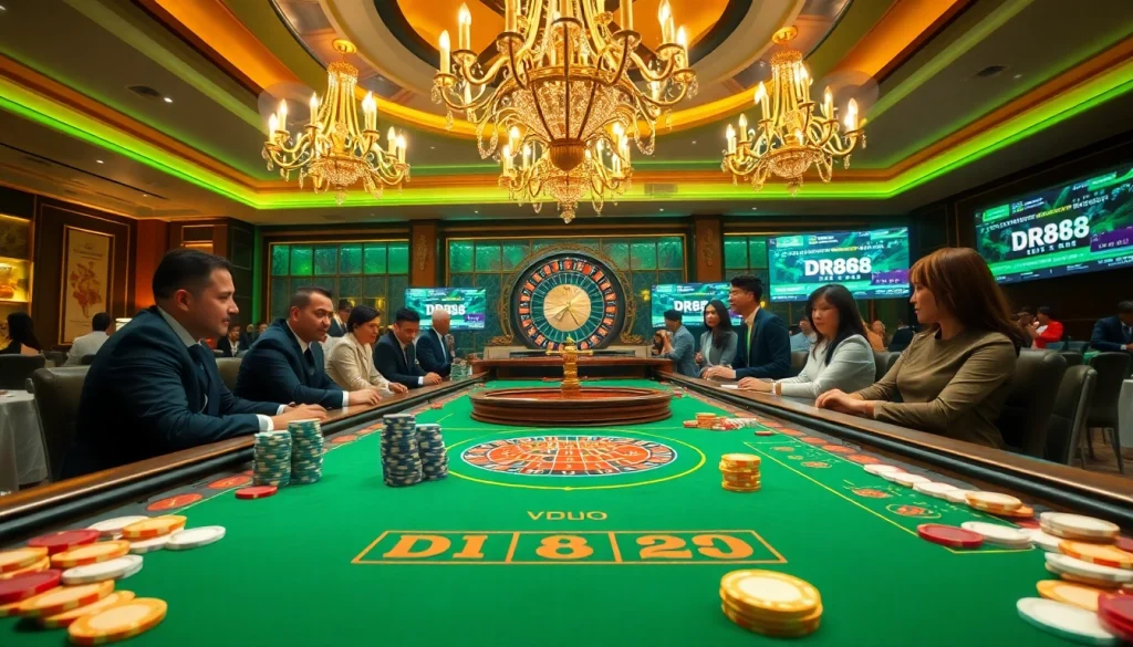 Experience the thrill of gambling at DR88 with professional dealers in a luxurious casino setting.