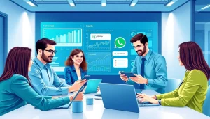 Understand What is a CRM for WhatsApp with a business team collaborating virtually.