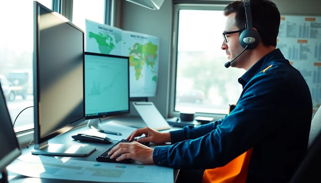 Efficient dispatcher coordinating Truck Dispatch Services for owner-operators with clear communication and planning.