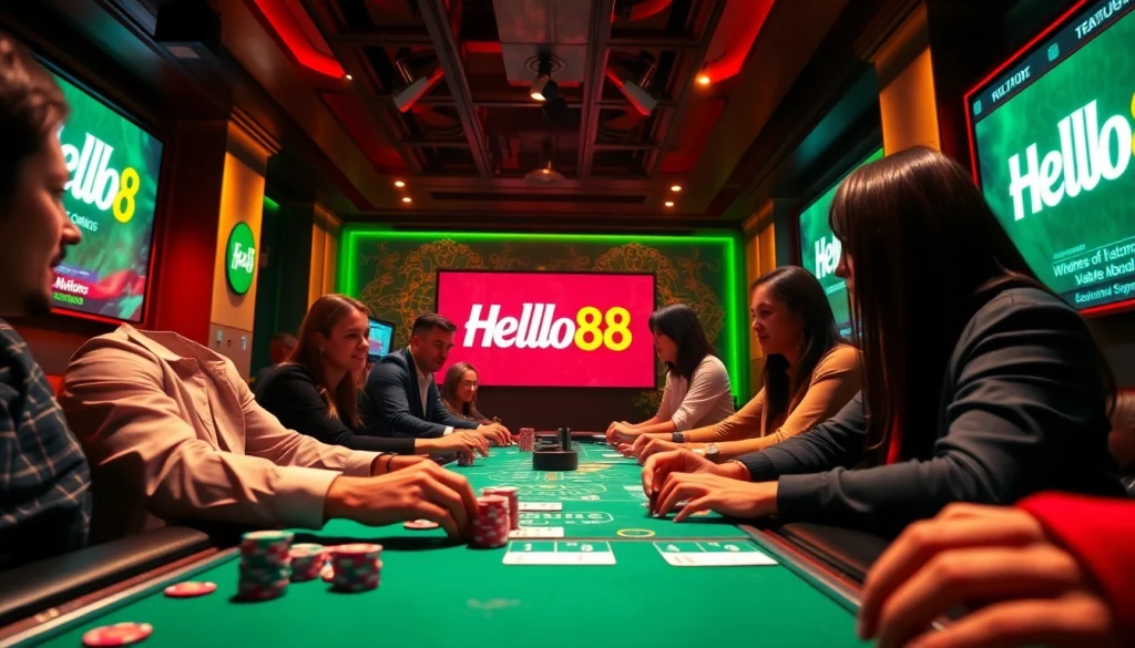 Hello88 gaming scene with modern interface, vibrant colors, and dynamic atmosphere.