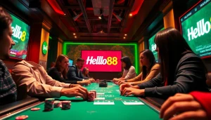 Hello88 gaming scene with modern interface, vibrant colors, and dynamic atmosphere.